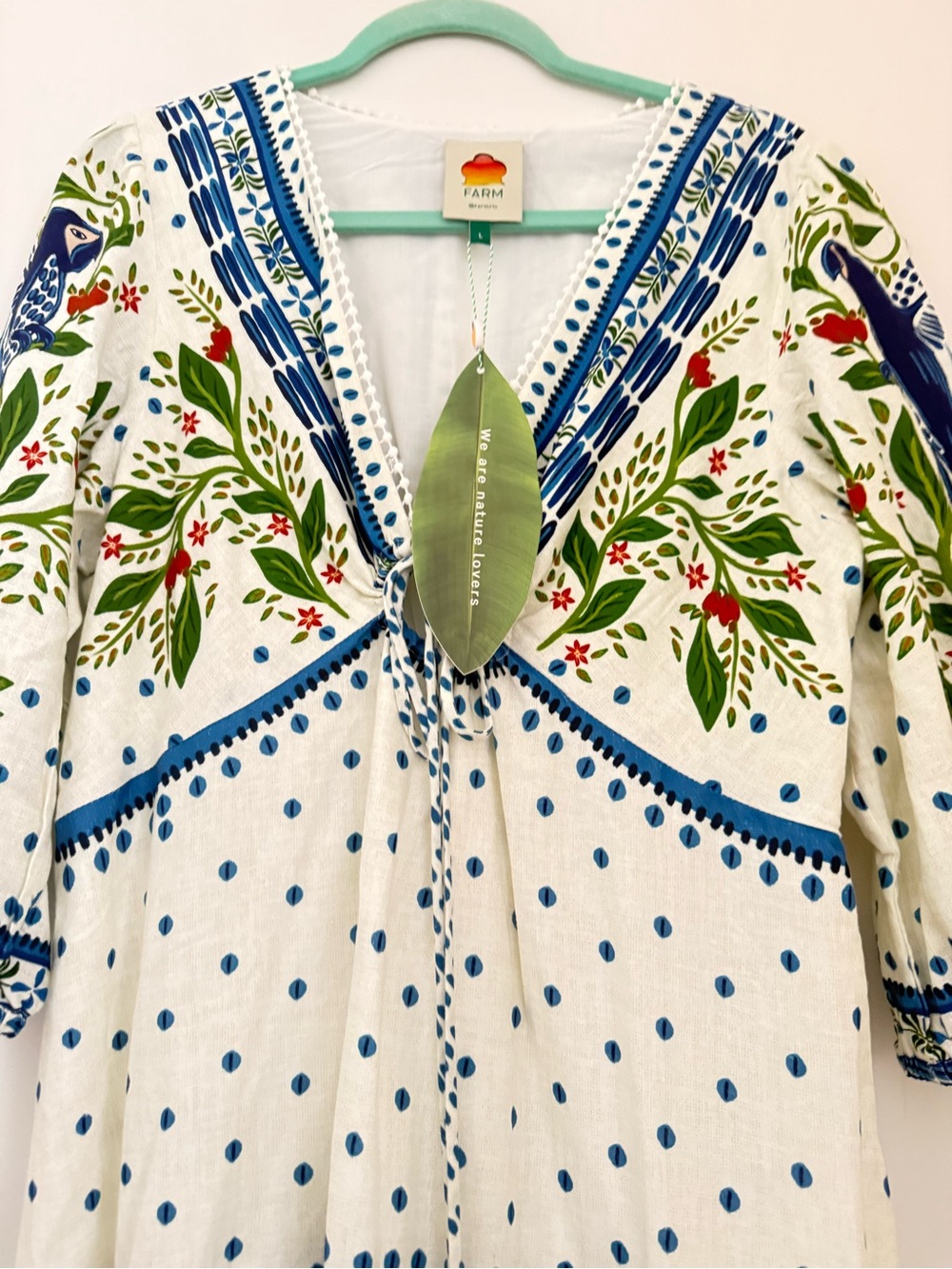 FARM Rio White Maxi Dress with Blue Floral & Green Leaf Motif - Picture 3 of 7